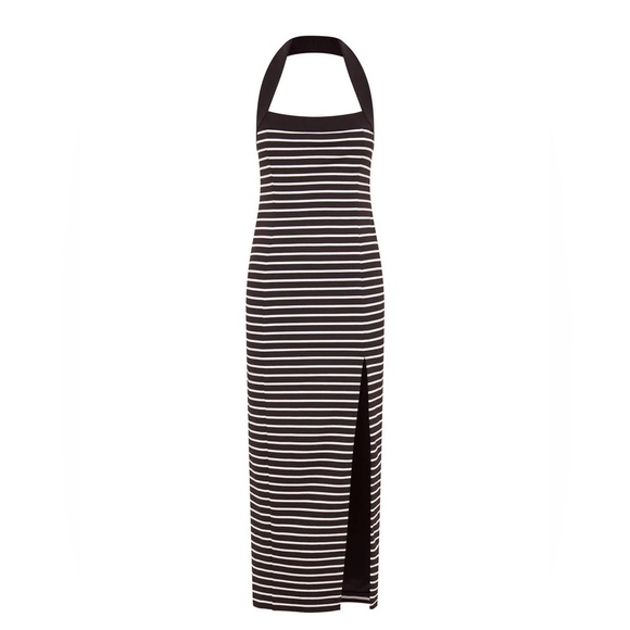 NEW NWT NICHOLAS Jane Contrast Square Neck Midi Dress In Black & Milk Stripe - Picture 3 of 13